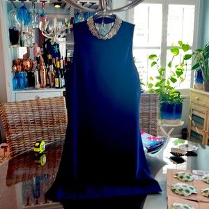 Navy blue gold neck line mini dress. No size tag, size 4.